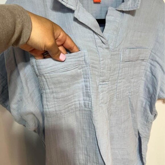 Woman’s muslin style collared shirt. Size medium. Light blue. Relaxed fit. - Picture 3 of 7